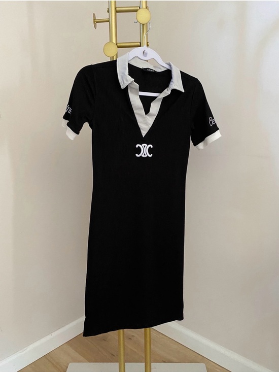 Dresses & Skirts - Black Polo-Style Short Sleeve Dress with White Trim